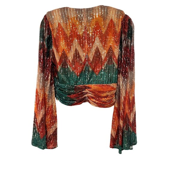 New Ramy Brook Erin Sequined Multicolor Long Sleeve Cropped Top Size 4 - Picture 7 of 10
